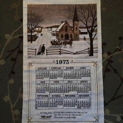 Vintage 1973 Winter Scene Clothe Calendar