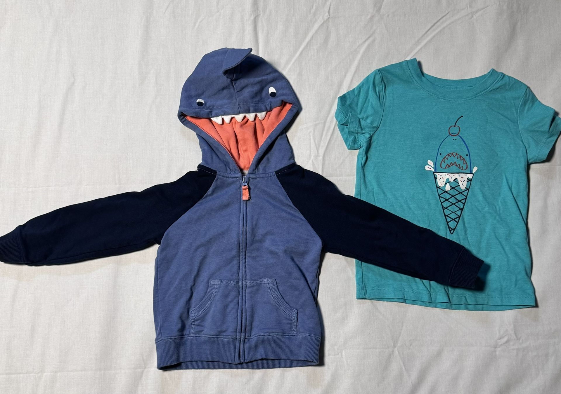 Cat & Jack Shark Hoodie, And Shark T-Shirt Boys Size 2T