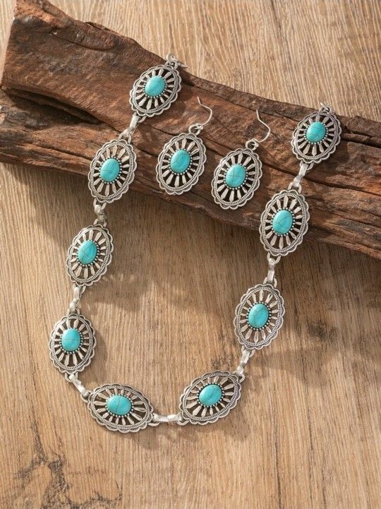 Bohemian Style Turquoise Necklace And Earrings Set Western Jewelry