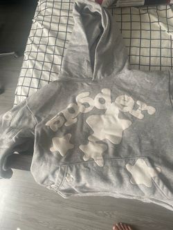 Spider Hoodie Gray with White Puff Print