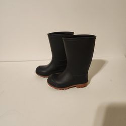 New Kids Unisex Rubber Waterproof Rain Boots Black Size 5-6 Pull On Outdoor