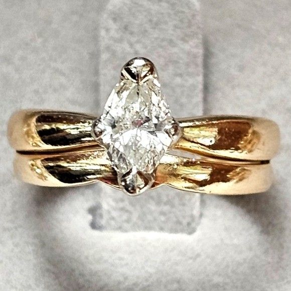 14k Gold VS .70 Carat Marquise Genuine Diamond Solitaire Engagement Bridal Ring