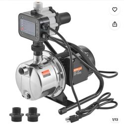VEVOR Shallow Well Pump, 1HP 115V, 1200 GPH 145 ft Head, Portable Stainless Steel Sprinkler Booster