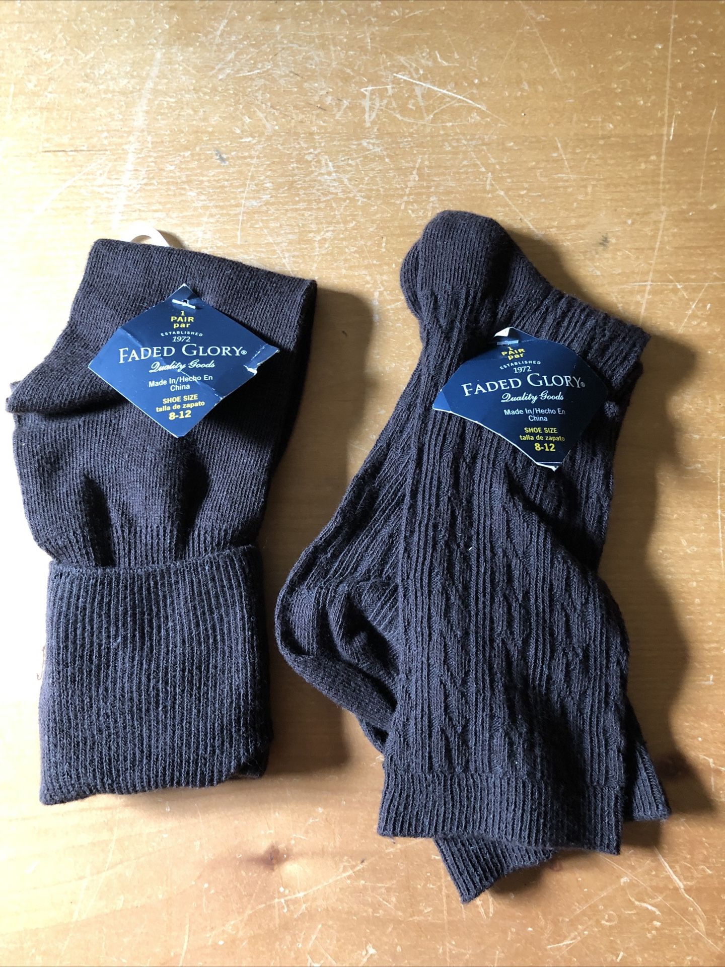 Faded Glory 2 Pr Socks - Brown, Womens 8-12, NWT