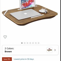 Portable Lap Desk For Laptop With Cushion, Device Ledge, Tablet Phone Holder, Handle, Laptop Desk For Lap with Built-in Laptop Stop Bar, Fits Up to 16