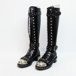 Alexander McQueen 470587 Studded Accents Combat Leather Boots