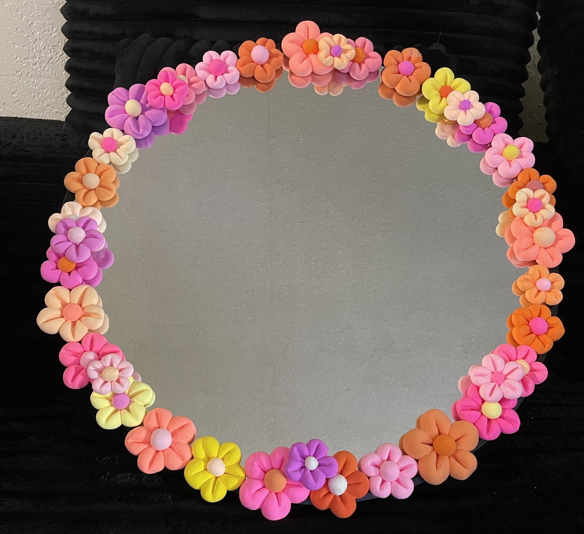 🌸 Handmade Clay Flower Mirror – One of a Kind