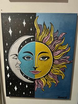 Sun and Moon Original Acrylic Canvas Painting