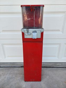 Vintage Coin-Op 5 Cent Candy Nut Toy Vending Machine on Stand