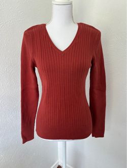 Pria 100% cotton Rust Red Ribbed V-Neck Sweater top size Medium