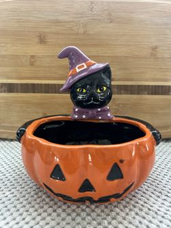 Halloween Black Cat Witch Candy Bowl 🧹