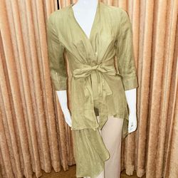 Olive green tie-front sheer house