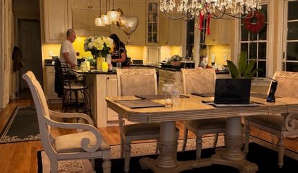 Luxury Cream Dining Table Set with Upholstered Chairs