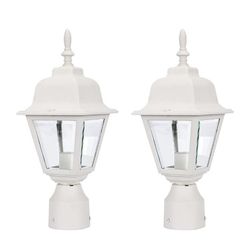 LIT-PaTH Outdoor Post Lighting Fixture Pole Lantern, E26 Medium Base Max 60W, Aluminum Housing Plus Clear Glass, Bulb Not Included, Matte White Finish