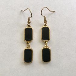 ◾️ Pretty, black and gold tone, double rectangle earrings made from vintage charms