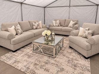 Beige Fabric Sofa, Loveseat, and Chair Set