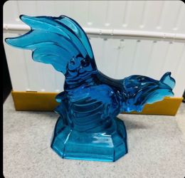 Vintage LE Smith Glass Fighting Rooster Blue Azure Glass $20 Price is Firm - some chips in glass