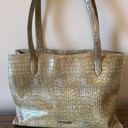 DRAMATIC PRICE DROP: VINTAGE, NEVER USED OLIVE Crocodile-embossed Top Quality Leather Shoulder Bag/tote By DESMO