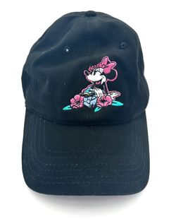 Disney Minnie Mouse Embroidered Vintage Baseball Hat Flower Pattern Under Brim 