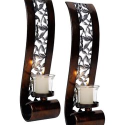 Wall Sconce 14.4 x 3.5 Inch, with Tea Light Candle Holder Antique Bronze Style Metal Wall Art Decorations for Living Room, Bathroom, Dining Room and O