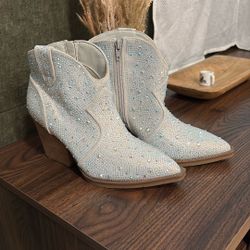 Sparkly Rhinestone Ankle Boots, Size W7 