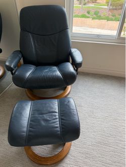 Blue Leather Swivel Recliner Chair