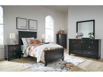 Lanolee Black Twin Panel 5-Piece Bedroom Set w/ 2 Nightstands (Online Special Price)