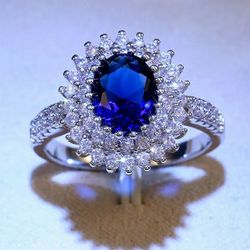 Blue Crystal Princess Cz Engagement Ring Sz 7