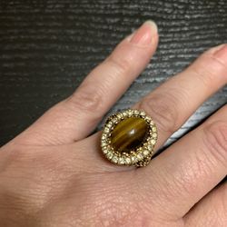Tiger Eye Gold Plated Cocktail Ring Size 8