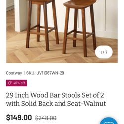 Set Of Two Wood Bar Stools -walnut 