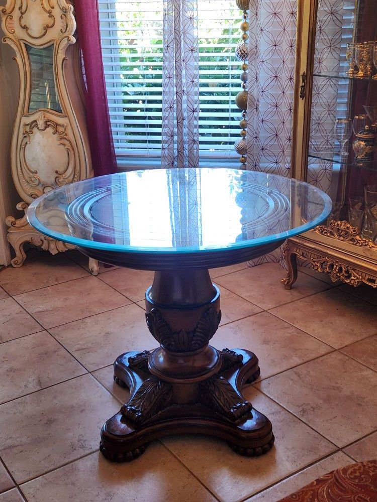 Solid Wood Table And Glas Top 36 Inch  Suitable For Small Kitchen 