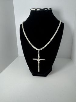 Cadena rope con dije de cruz de plata 925 italy 