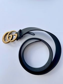 Gucci GG Marmont Leather Belt – Black with Antique Gold Buckle 