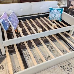 Beautiful Beige Colored Trundle Bed Has One Small Board That's Broken But DOES NOT Effect Holding The Mattress