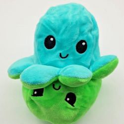 Plush Octopus Reversible Mood Toy Blue Green Stuffed Animal