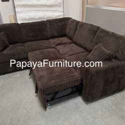 New! Dark Brown Sectional Sofa Bed, Sleeper spa, Plush Corduroy Sectional Sofa, Sofabed, Sofa Bed, Sectional Sofa With Pull-out Bed And Storage USB