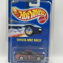 New 1991 TOYOTA BLACK MR2 RALLY #233 HOTWHEELS BLUE CARD 5SP WHEELS W/Protector
