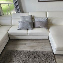 100% White Leather Sectional Couch