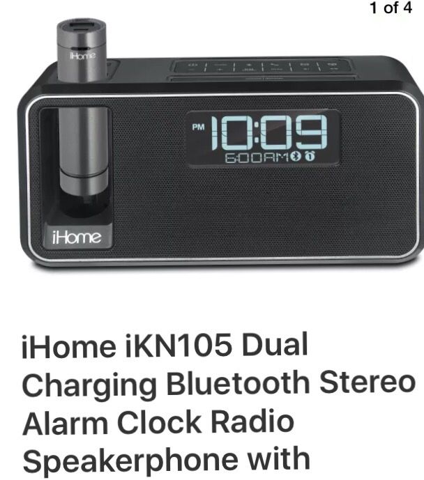 I Home IKN105BC Dual charging Bluetooth stereo alarm clock radio speaker phone