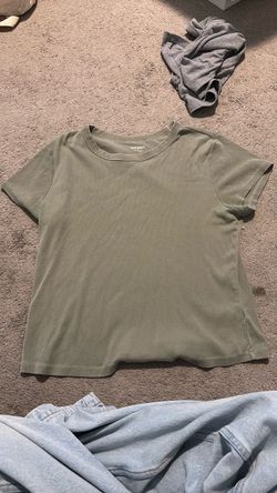 Olive Green Ribbed Crew Neck T-Shirt
