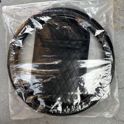 Leather Black White Trim Steering Wheel Cover Arm Rest Cover