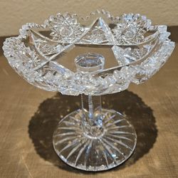 Antique American Brilliant Period Cut Glass Compote w/ Prism Pedestal EXCELLENT