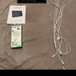 Chargers and iPad case with keyboard