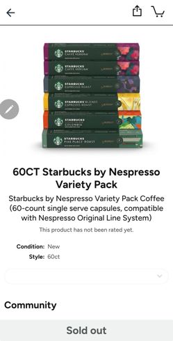 Starbucks Nespresso Variety Pack Coffee 60-count single serve capsules compatible with Nespresso Original Line System