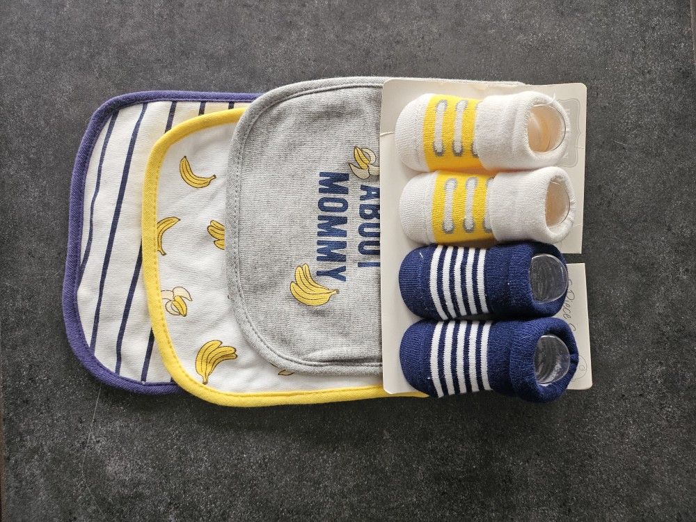 Baby Bibs And Socks - Brand New