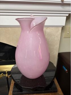 Huge 14” Vintage Murano FRATELLI TOSO Twist Rim Pink Vase
