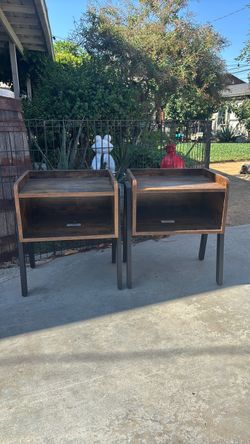 Wood and Metal Nightstands – Set of 2