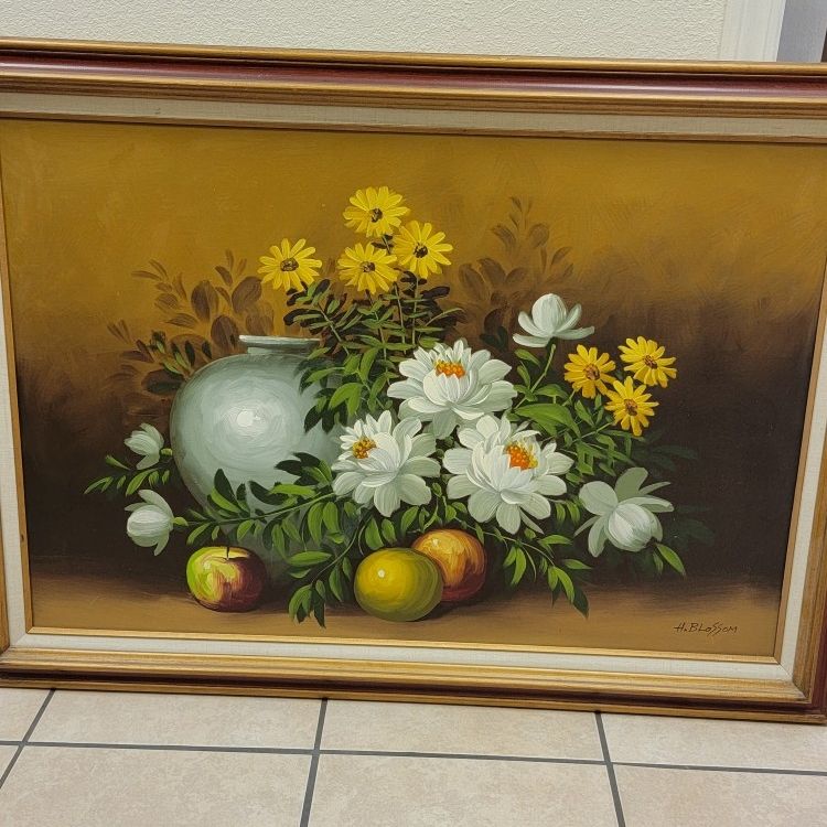 H. Machimoto 油彩画 花瓶の花 QW4452 b2ad384742a94ca5a355f2da115d2c
