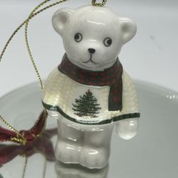 New Spode Christmas Tree Teddy Bear Ornament Ceramic in Original Box 3" Tall