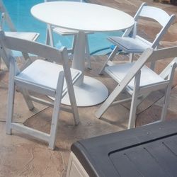 * MITYLITY  X5 Plastic Resin Padded 200lb Banquet Folding Chairs portable
W/ ART DECO round table FWP Pool Deck Spa Balcony  Outdoor Furniture
